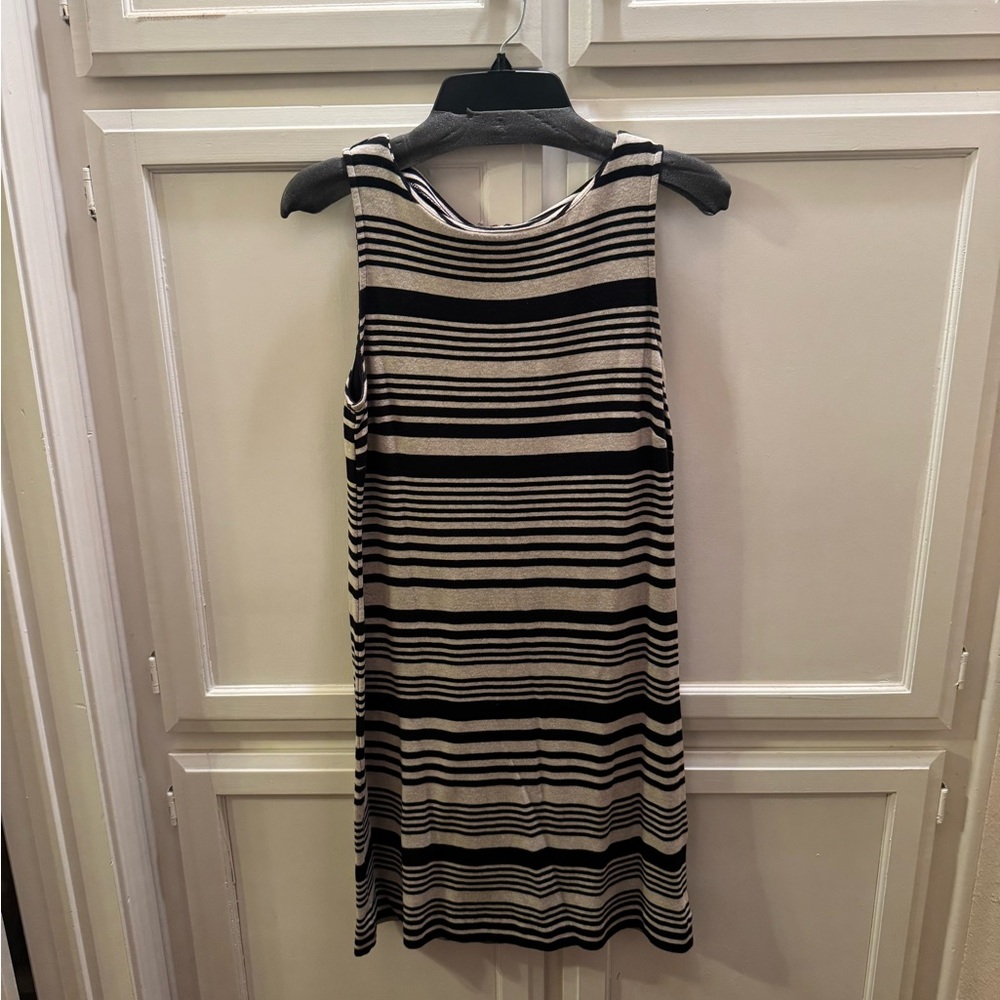 Donna Ricco Black and Cream Striped Midi Dress